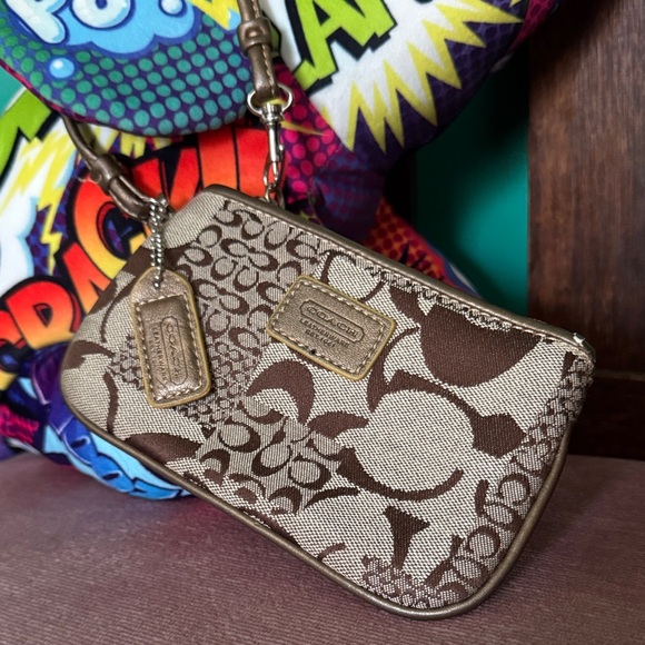 Coach Handbags - Coach Tan and Brown Signature Wristlet